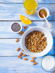 home made granola on wooden surface surface