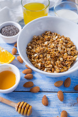 home made granola on wooden surface surface