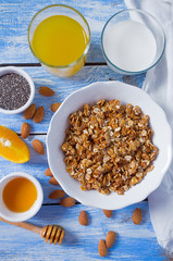home made granola on wooden surface surface
