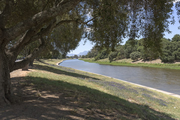 The Berg River passing through Paarl in the Western Cape, South Africa. December 2017.