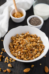 home made granola on wooden surface surface