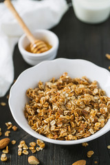 home made granola on wooden surface surface