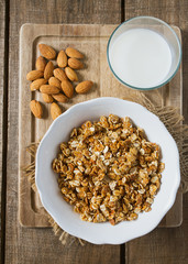 home made granola on wooden surface surface