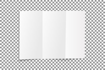 Blank folded leaflet white paper. Sheet with soft shadows , isolated on transparent background. Vector