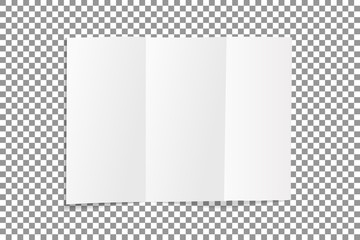 Blank folded leaflet white paper. Sheet with soft shadows , isolated on transparent background. Vector
