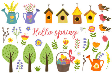 set of isolated elements of spring - vector illustration, eps
