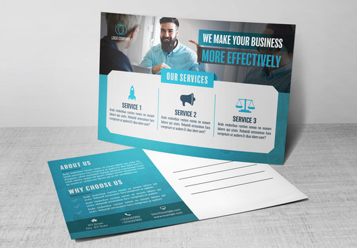 Business Postcard Layout with Blue Accents 1