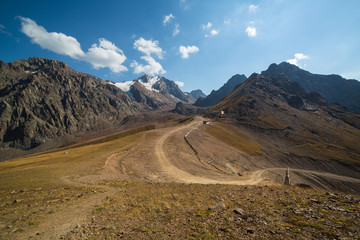 The top station of the ski resort Chimbulak and glacier views in summer