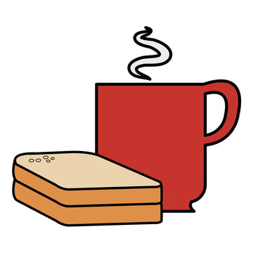 coffee cup with bread sliced vector illustration design