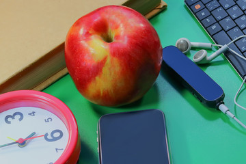 minimal working space. keyboard, clock, apple, phone