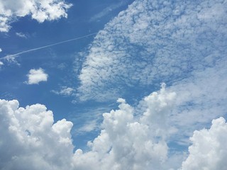 Beautiful cloudscape in blue sky, natural clouds background 