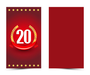 20 years anniversary decorated greeting / invitation card template with golden elements.
