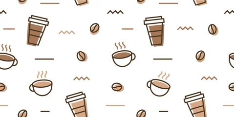 Deurstickers Koffie koffieboon mok beker memphis naadloos patroon witte achtergrond wallpaper downloaden