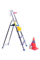 Open-work ladder with yellow helmet for housework.