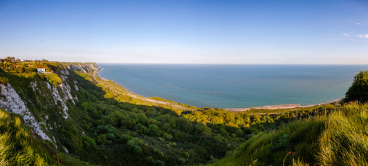 Dover White Cliffs panoramic view Kent Southern England UK