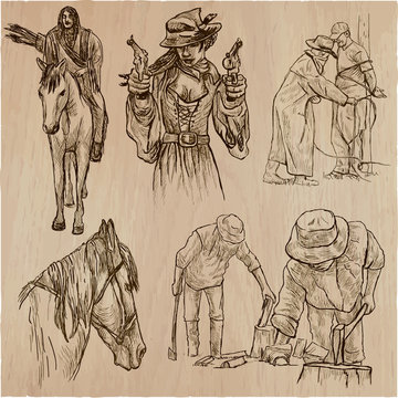 Wild West and Native Americans - An hand drawn vector pack. Line art collection.