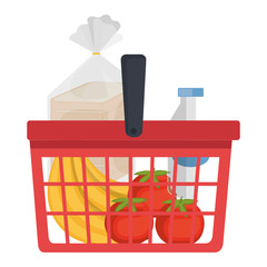 shopping basket with products vector illustration design
