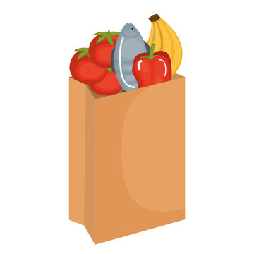 shopping paper supermarket bag with products vector illustration design