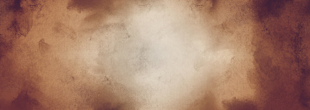 Brown dark background colored texture. Brown black vignetted aged texture background. Long format
