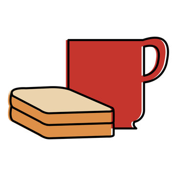 coffee cup with bread sliced vector illustration design