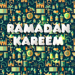 Ramadan Kareem icons set of Arabian.Seamless pattern. Sign Ramadan Kareem in paperstyle.