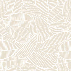Vector naadloze aquarel bladeren patroon. Pastel beige en witte lente achtergrond. Trendy bloemdessin voor mode textiel print. Natuur organische illustratie.