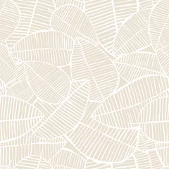 Fotobehang Raamdecoratie trends Vector naadloze aquarel bladeren patroon. Pastel beige en witte lente achtergrond. Trendy bloemdessin voor mode textiel print. Natuur organische illustratie.