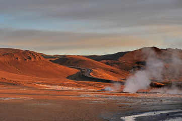 Iceland. Sunrise on the geothermal site Hverir