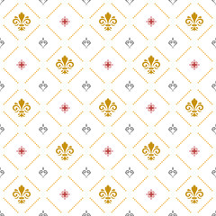 Seamless pattern. Modern geometric ornament with royal lilies. Classic vintage background