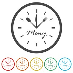 Time For Lunch icons set, 6 Colors Included