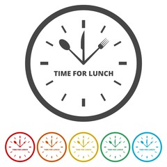 Time For Lunch icons set, 6 Colors Included
