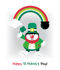 St. Patrick's Day sign. Cute comic cartoon style. Greeting card illustration. Traditional Irish holiday celebration symbol. Leprechaun hat, beard. Ireland green clover shamrock. Vector design element