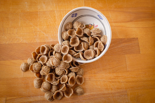 Typical Apulia region fresh pasta called orecchietta made of burnt wheat semolina