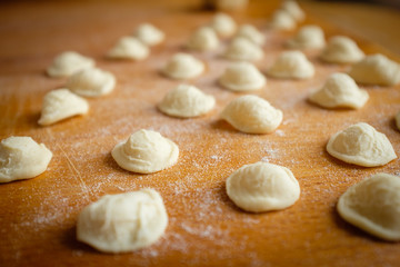 Fototapeta na wymiar Typical Apulia region fresh pasta called orecchietta made of durum wheat semolina