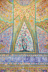 Iran, Shiraz, Persia - September 17, 2016: Fragment of the wall of  Vakil Mosque in Shiraz. Ancient monument of architecture in Iran.