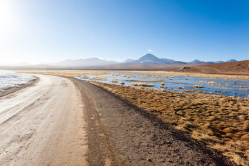 Fototapeta na wymiar Dirt road perspective view,Chile