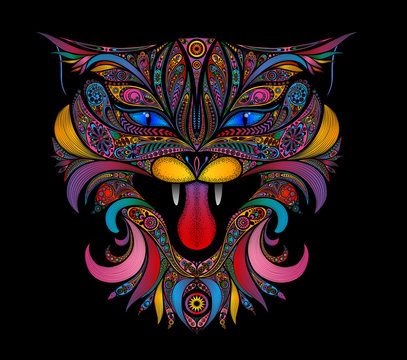 Beautiful vector colored cat on a black background
