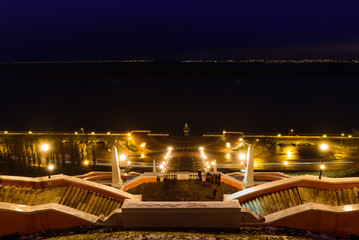 Naklejka premium beautiful night view of the Chkalov Staircase and Volga river, Nizhny Novgorod, Russia