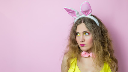 happy easter young woman with bunny ears