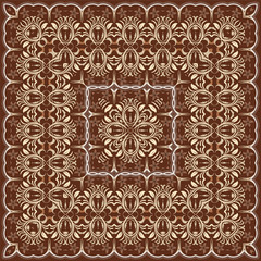 Square pattern on a brown background. Decorative ornament to the handkerchief. Vector illustration.