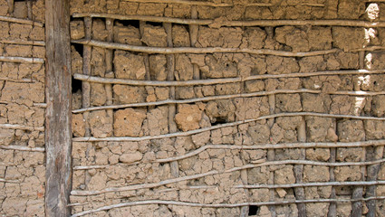 Wall of Taipa House made with wood and clay