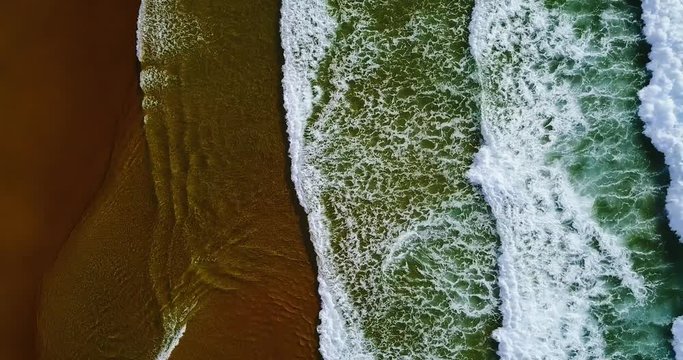Aerial Footage Of Ocean Waves Crushing On Beach