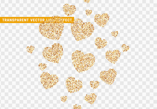Gold heart bright glitter, isolated with transparent background.