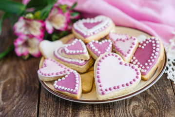 pink Valentine's heart shaped cookies