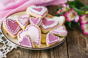 pink Valentine's heart shaped cookies