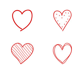 Hand drawn hearts icons - cute sketch. Vector.