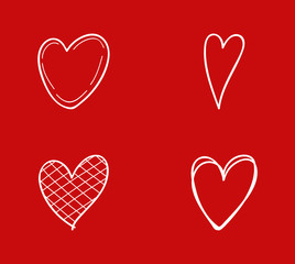 Hand drawn hearts icons - cute sketch. Vector.