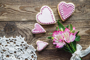 Naklejka na ściany i meble pink Valentine's heart shaped cookies