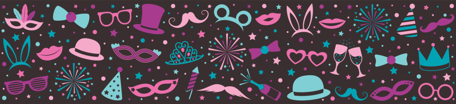 Party elements - panoramic header with icons. Vector