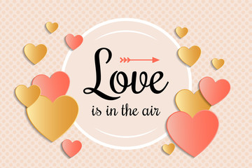 Valentine's Day - glossy postard with paper cut hearts. Vector.